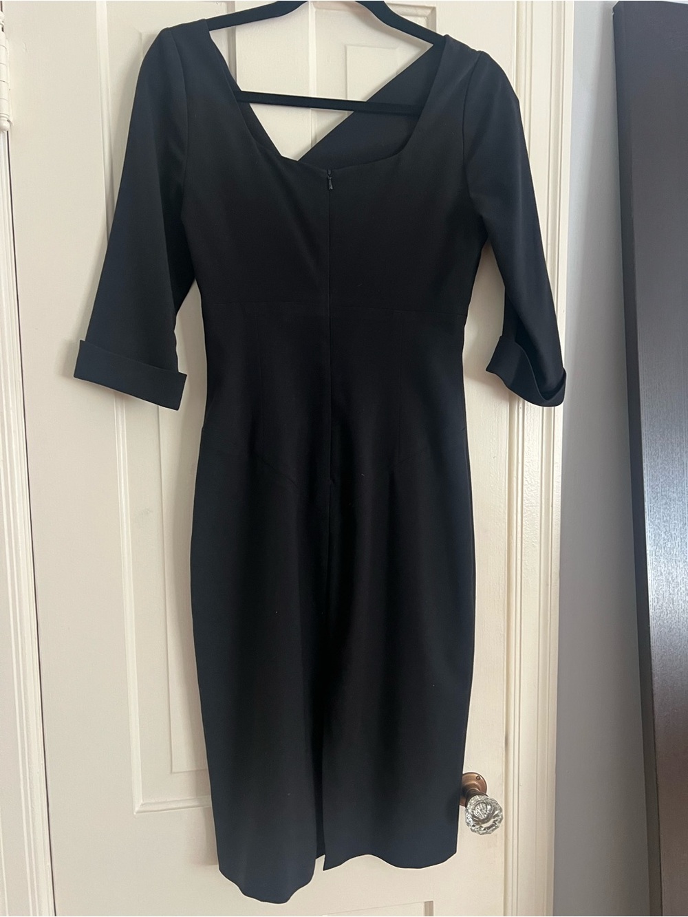 Black Halo Black Midi Sheath Dress with Three-Quarter Sleeves